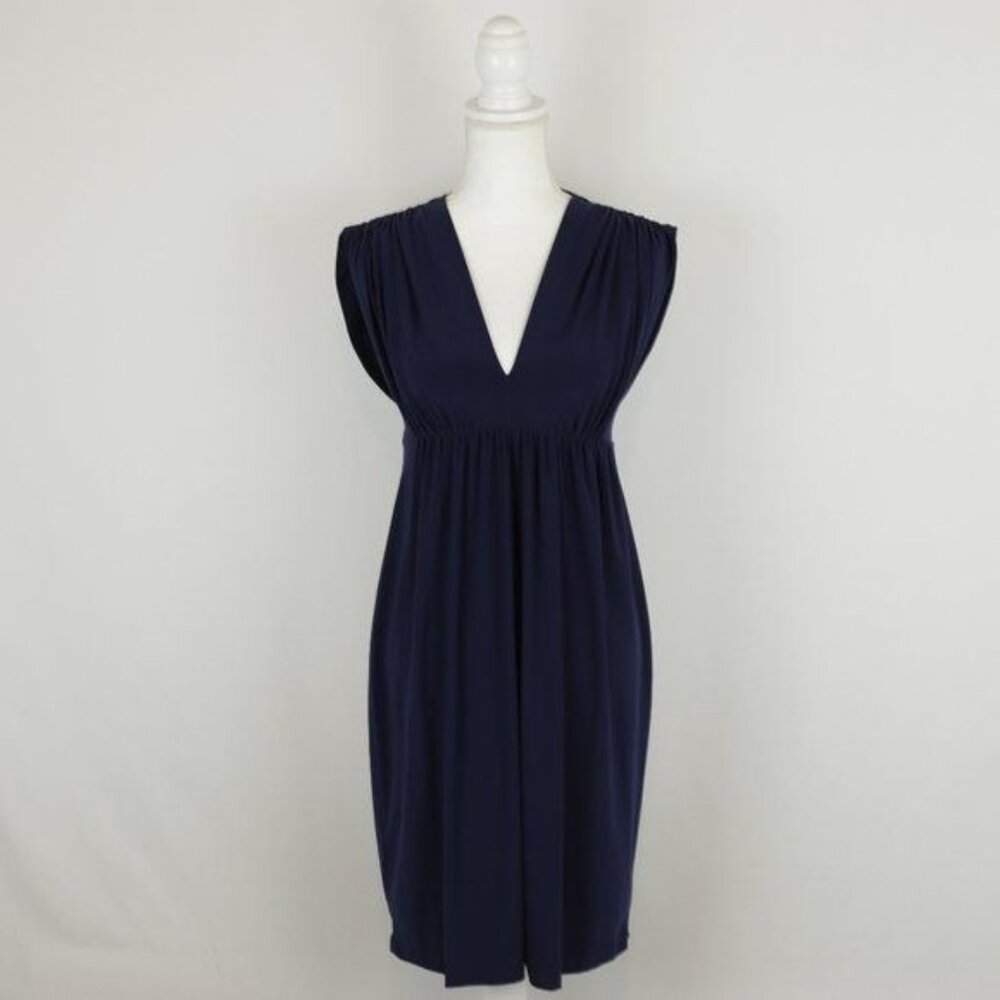 Norma Kamali Women's Small Navy V-Neck Ruched Empire Waist Knit Mini Dress